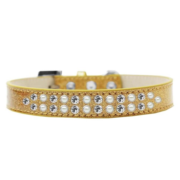 Pet Pal 0.75 in. Two Row Pearl & Clear Crystal Ice Cream Dog CollarGold Size 20 PE820609